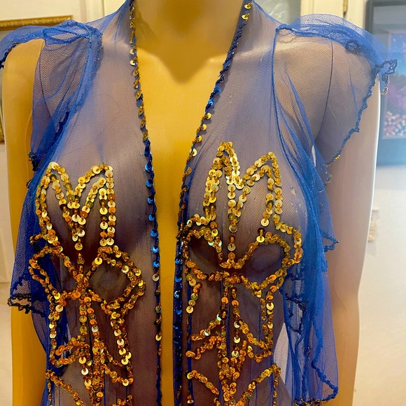 Designer Madame Abla Professional Egyptian bellydance costume Dark Blue & gold - Picture 4 of 16